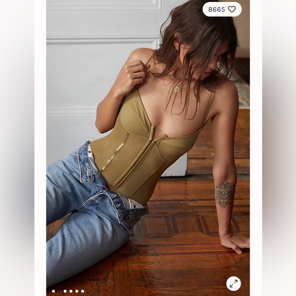 Free People Olive Green Corset Bodysuit